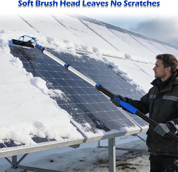 25 FT Reach Solar Panel Cleaning Brush Kit with Telescopic Pole | Water‑Fed Brush With 5‑20FT Dual Flip‑Screw Lock Pole, Soap Dispenser & Soft Bristles for Snow Removal, Boats, Windows, Rvs
