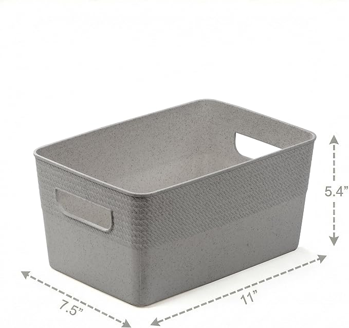 BINO | Plastic Storage Bins, 5 Liter - 3 Pack, Natural Grey | THE BRAIDED COLLECTION | Plastic Bins for Organization | Woven Storage Baskets for Organizing Pantry Shelf Organizer Basket Container Bin