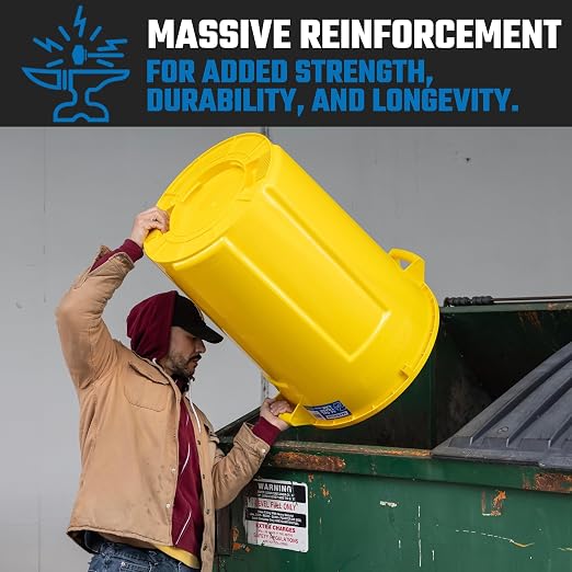 Magnum 44 Gallon Trash Can, High-Vis Yellow, Construction Grade, Heavy Duty Plastic, Jobsite Ready for Handling and Holding Garbage CMTC-C000-44Y01 (1 Pack)