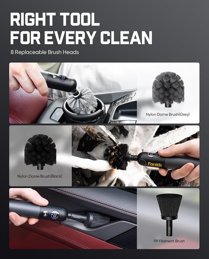 Fanttik Flip G10 Nano AutoCare Electric Car Interior Detailing Brush | Cordless, Dual-Speed with 8 Brush Heads, Adjustable Angle & Smart Display, IPX7 Waterproof for Deep Car Cleaning