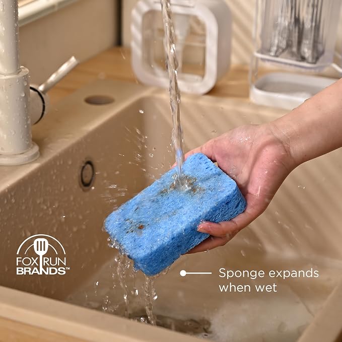 Fox Run Blue Natural Dish Sponges, Set of 12 Non Scratch Kitchen Sponges | Easily Clean Plates, Pots & Glasses | Dish Sponges For Nonstick Pans | Kitchen Cleaning | Reusable Kitchen Scrub Sponge Set