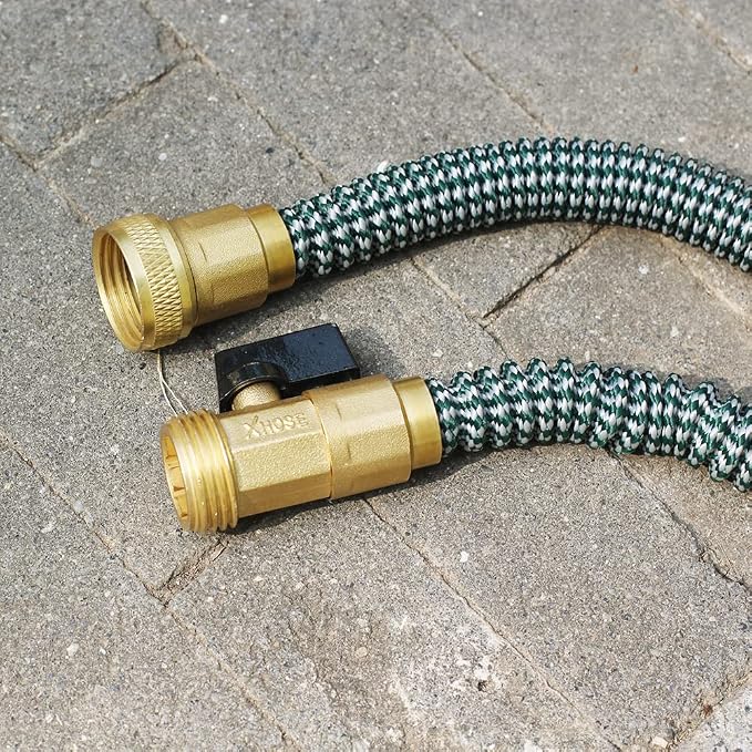 SIGURANTA Garden Expandable Hose Repair Kit, 0.354" Hose Barb Adapter | 3/4" GHT brass shut-off valves, repair parts for inner-tube expandable hoses to fix outdoor garden hose leaks quickly.