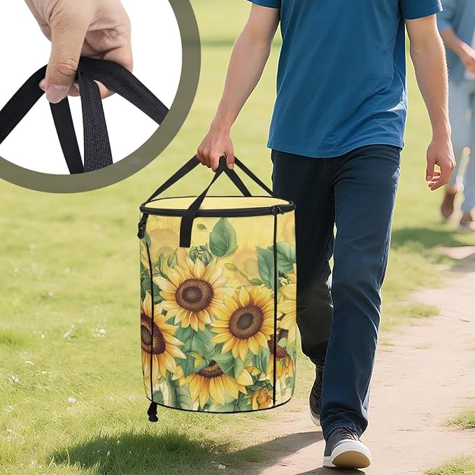 Sunflower 24 Gallon Camping Trash Can Collapsible Outdoor Garbage Can Compact Easy to Store Recycling Bin for Camping RV Travel Waterproof Storage Bags for Clothes