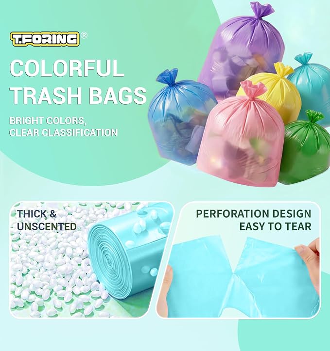 Small 2 Gallon Trash Bags Unscented, 0.78 Mil, Blue, 150 Count | 7.5 Liter Garbage Bag, Plastic Waste Basket Can Liners, Durable, Leakproof, Tear Resistant, for Bathroom Bedroom Home Bulk