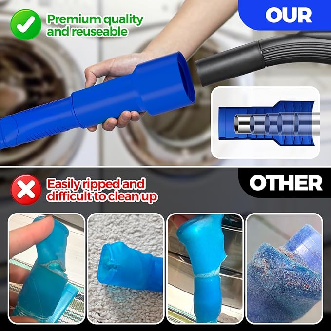 Holikme Dryer Vent Cleaner Kit 2Pack - Lint Vacuum Attachment & Brush | Deep Blue Dryer Vent Vacuum Hose Attachment & Brush Reach Deep Traps - Remove Hidden Lint, Speed Drying & Reduce Fire Risk