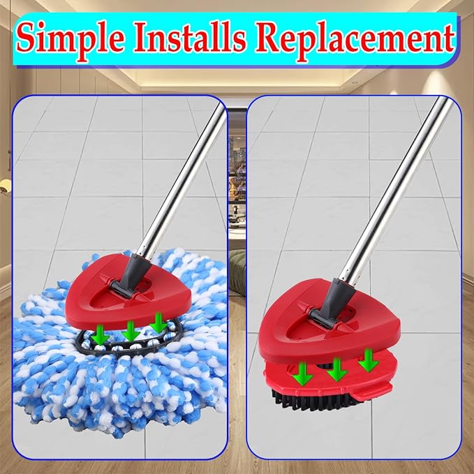 RinseClean Spin Mop Replacement Head Spin Mop Refills for O-Cedar RinseClean Microfiber Spin Mops 2-Tank System, 2 Microfiber Mop Refills, 1 Triangle Head Cover, 1 Scrubber Head and Handle for Ocedar