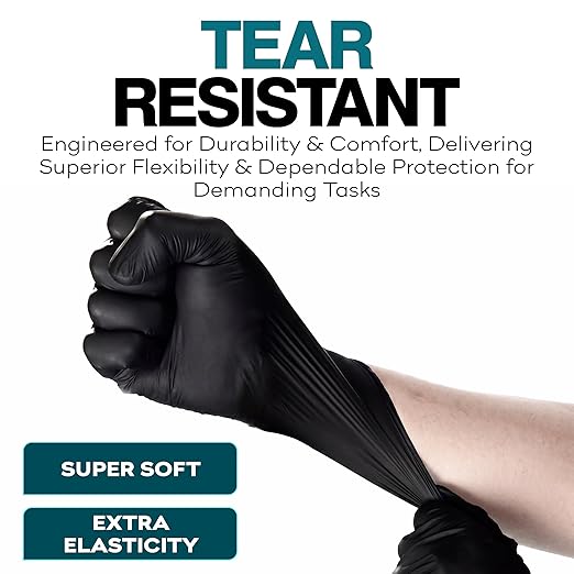 Disposable Black Nitrile Gloves Large 200 Count - Extra Thick 4.5 Mil - Powder and Latex Free Rubber Gloves - Surgical Medical Exam Gloves - Food Safe Cooking Gloves
