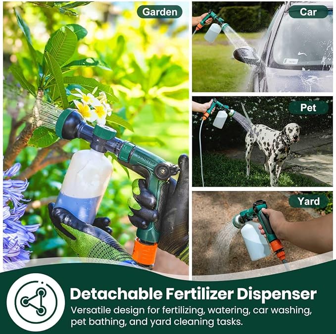 VENETIO 8-Dial Hose Attachment Spray Gun for Liquid Fertilizer/Soap | Precision Lawn & Garden Feeder for Uniform Fertilizing and Watering Plants | Hose-End Nozzle Sprayer with 16oz Bottle