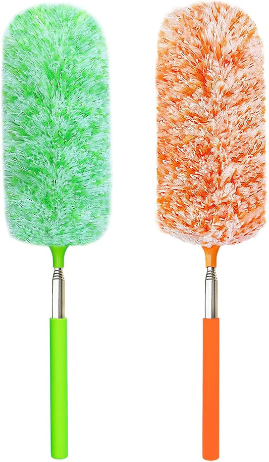 2 Pack Extendable Microfiber Feather Duster, Electrostatic Microfiber Head, Up to 30 Inch Extension Pole, Car Duster, Telescoping Feather Dusters for Cleaning