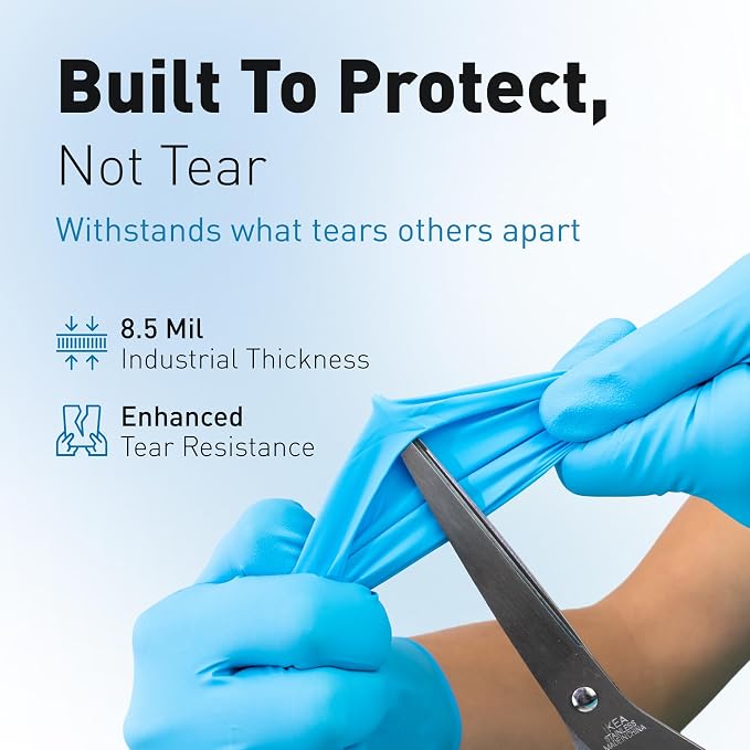 8.5 Mil Nitrile Gloves, Heavy Duty Cleaning Gloves, For Adults | 8.5 Mil Support, Forearm Coverage, Textured Grip, Chemical Resistant Gloves, Latex Free & Powder Free, Kitchen & Dish Gloves