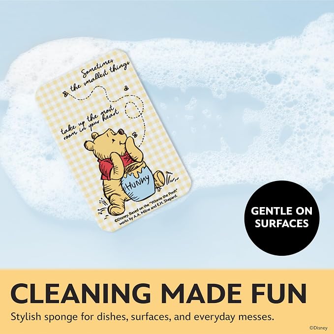 Disney Winnie the Pooh Sink Drain Strainer, Dish Sponge & Silicone Tray Set | 3-piece set with a strainer to prevent clogs, a tray to keep things organized, and a scrubber for dishes and counters