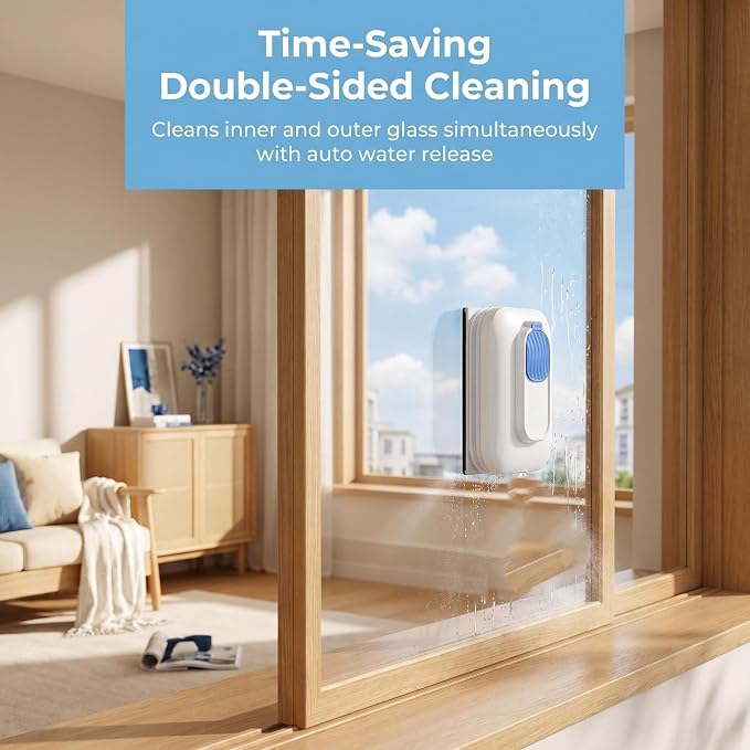 Double Sided Magnetic Window Cleaner with Auto Water Output | Magnetic Glass Cleaner with Double Water Storage, Household Window Cleaning Tool(E-for double glass 25-35mm)