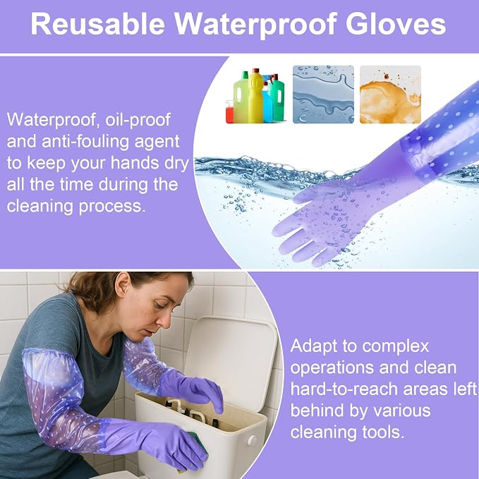 Long Gloves for Cleaning Bathroom,Elbow Length,2 Pair | Waterproof Chemical Resistant Glove,Pvc Full Arm Men & Women Reusable Glove for Gardening,Aquarium,Kitchen,Household Cleaning