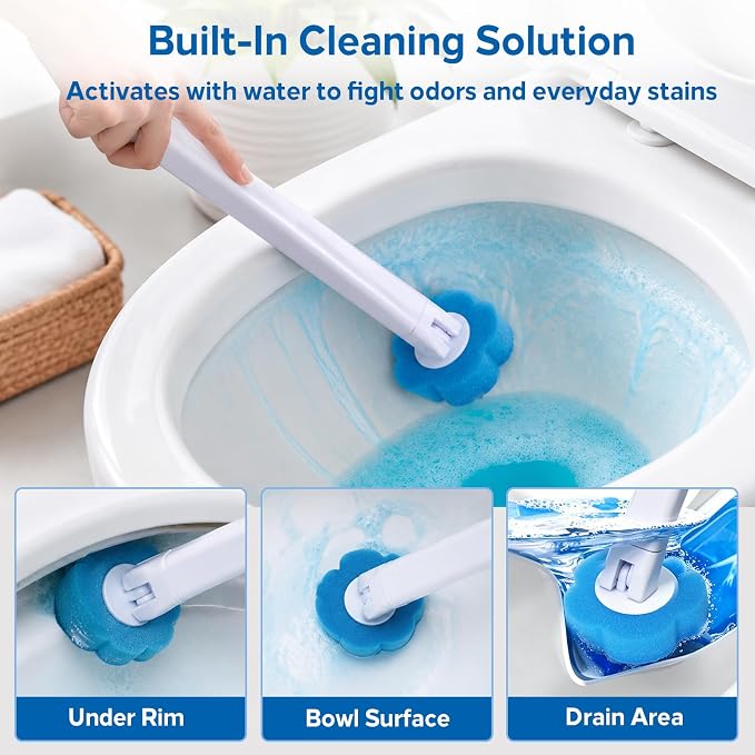 DRQ 60 Count Disposable Toilet Wand Refills, Toilet Bowl Brush Heads | 60 refill heads only, no handle or holder, built-in cleaner layer, compatible with DRQ handles