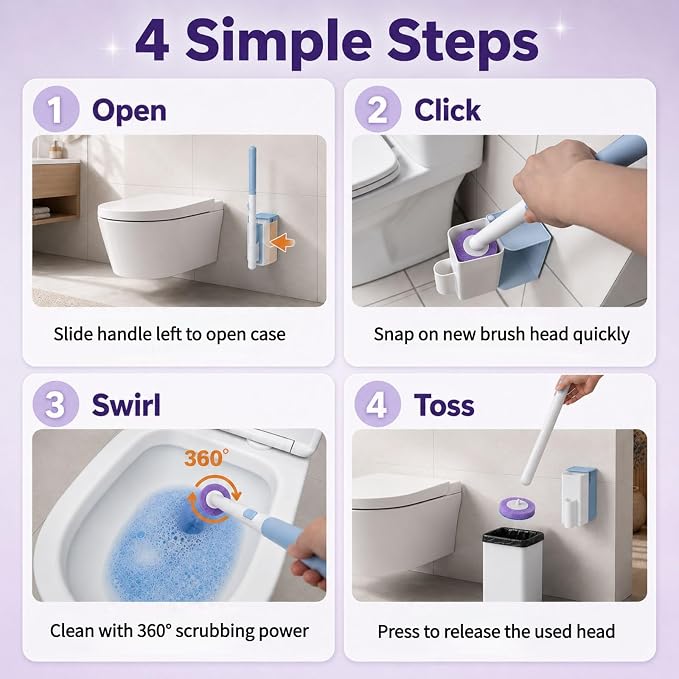 48 Count Disposable Toilet Brush Refill Heads, KZKR Toilet Wand Refills | Upgraded 4-Layer Toilet Cleaner Refill Pads for Bathroom Cleaning Supplies, Bulk Economy Pack, Light Lavender Scent