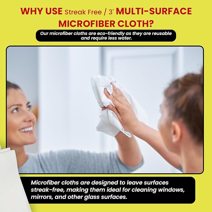 Streak Free/3 Microfiber Glass Cleaning Cloth, 6 Pack, Lint Free & Reusable | 16" x 16" Lint-Free Window & Mirror Cleaning Towels, Streak-Free Reusable Cloths for Glass, Cars & Home - Just Use Water
