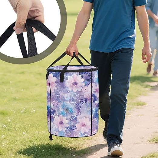 BIGCARJOB Flower Print Outdoor Trash Can with Lid, Foldable Trash Can Collapsible Pop Up Garbage Bin Waste Basket Storage for Travelers Camper Trailer