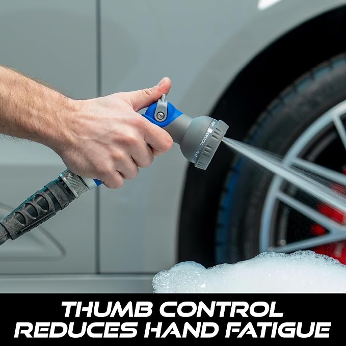 VIKING Hose Nozzle, 8 Spray Patterns, Thumb Control for Cars and Homes | Water Hose Nozzle, Adjustable Heavy Duty Thumb Control for Car Washing Kit, Watering Plants, Washing Pets, and Home Use