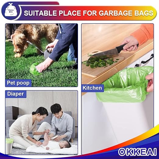 OKKEAI Small Trash Bags 3 Gallon, Green Bathroom Trash Bags, 100 Counts | Strong Garbage Bags, Ideal for Bedroom, Office and Indoor Waste Bins