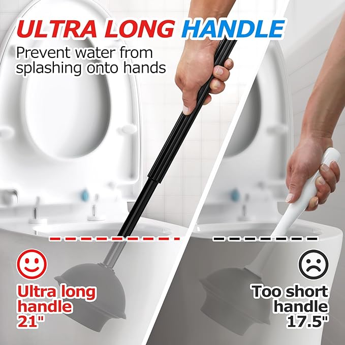 FORASTO 2Pack 4in1 Toilet Plunger and Brush Set - Bathroom Cleaning Tools | 21", Groove Gap Brush, Cleaning Gloves, Heavy Duty Toilet Bowl Cleaner, Apartment Must Haves Bathroom Decor Accessories