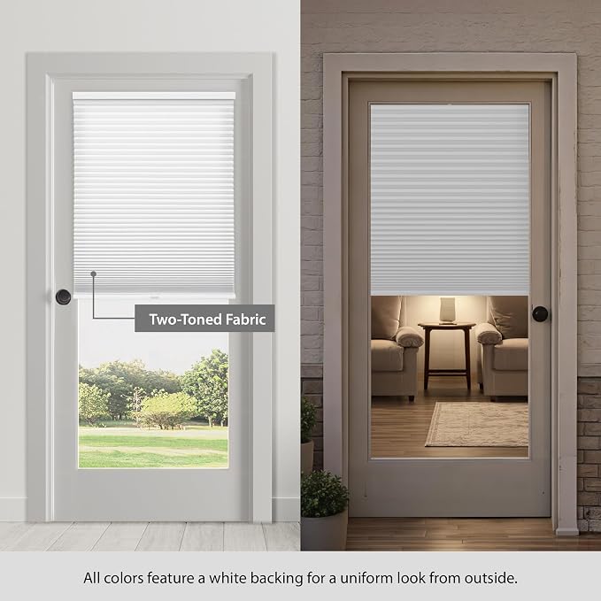 DEZ FURNISHINGS Cordless No Tools No Drill 1.5" Magnet Light Filtering Shades for Metal Doors, 28" W x 72" H, Latte