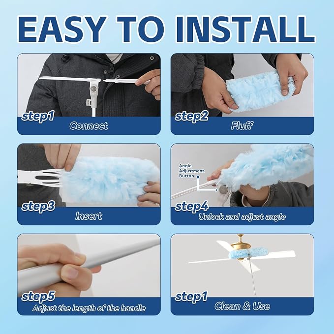 6 ft Duster Extended Handle with 20 Pcs Duster Refill for Swiffer | Duster with Extension Pole, Heavy Duty Duster Refills Kit for Ceiling Fan Blades, Cleaning, Furniture, Hard-to-Reach Area