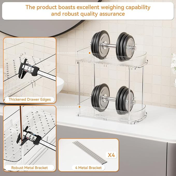 Yieach 3 Pack 13.8″ Deep 2 Tier Under Sink Storage Organizer,Large Pull Out Bathroom Organizers and Storage,Slide Out Acrylic Undersink Storage Shelf,Kitchen Under Sink Organizer for Cleaning Products
