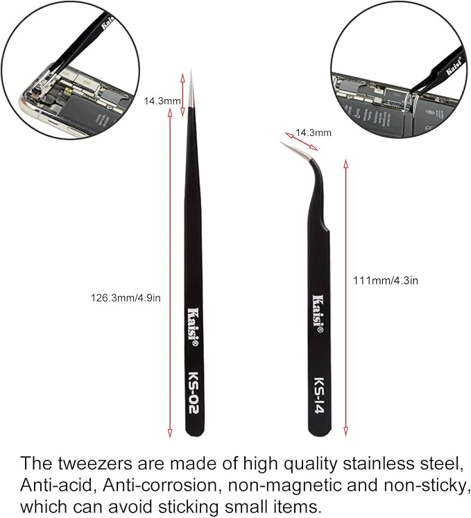 Kaisiking 6 Pcs Double Sided Soldering Assist Aid Repair Tool | with 2 Precision Tweezers for Electronics Repair and Soldering