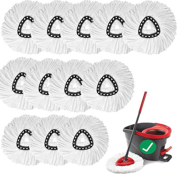 12PCS Spin Mop Replacement,100% Microfiber,Machine Washable,360° Rotation | Compatible with Cedar Easywring 1-Tank System,Deep-Cleaning,360° Rotation,Edge-to-Edge Reach,Easy House Floor Mopping