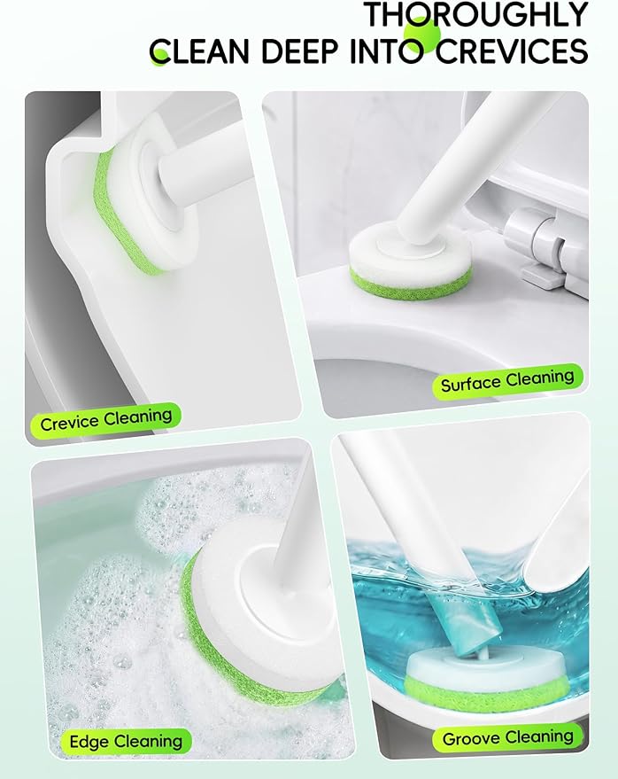 Wall Mounted Disposable Toilet Brush System with Holder, Toilet Bowl Cleaning Wand with Green Refills and One-Button Release, 2 Wands and Holders with 52 Green Refills