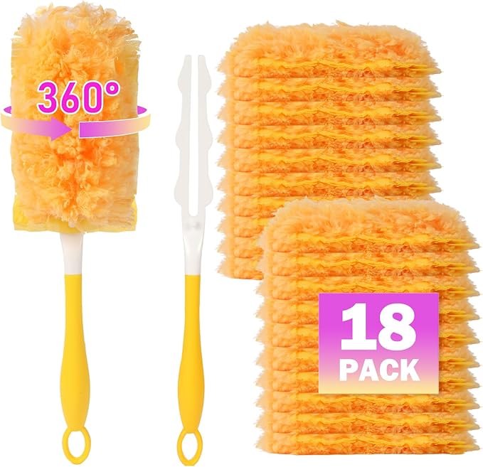 18 Count Duster Refills with 1 Firm-Grip Handle for Swiffer Duster | Multisurface 360° Dusters with 4X Microfibers, Unscented Disposable Duster Refills for Cleaning Home