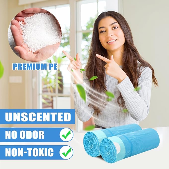 Small Trash Bags, 100 Count 4 Gallon Drawstring, Blue | Tear-Free, Unscented, Small Garbage Bags, For Bathroom Kitchen Office Bedroom