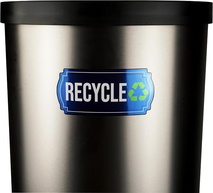 Recycle and Trash Stickers for Kitchen Trash Cans and Recycling Bins, Indoor Trash and Recycle Sticker Combo for Garbage Can Logo Symbol, Blue & Gray Decals, 6.5" x 3" Elegant Style with Split-back