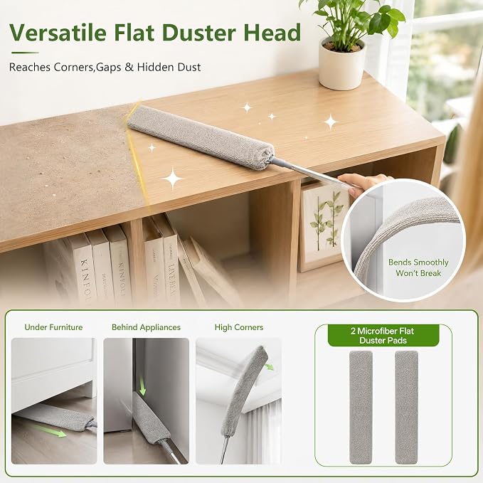 13-Piece Duster with Extension Pole, Cobweb Duster for High Ceiling | Spider web brush and flat gap cleaner for homes, apartments, fans, blinds, walls, furniture, cars and under appliances