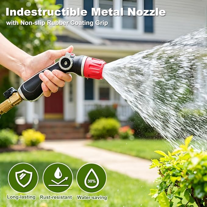 FANHAO Upgraded Metal Garden Hose Nozzle Heavy Duty, 30% Higher Water Flow | High Pressure Water Nozzle, Adjustable Spray Patterns for Lawn Watering, Car Washing, Cleaning