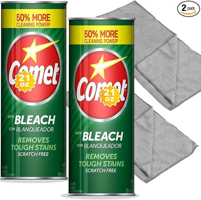 Cleaning Bundle – Includes Comet Powder Cleanser with Bleach (2 Pack, 21 oz) + Microfiber Cloths – Kitchen, Sink & Bathroom Scrub Cleaner Kit