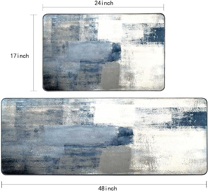 TOMWISH Grey and White Kitchen Rugs Non-Slip Standing Desk Mat | Kitchen Rug Set for Kitchen Floor Office Dining Room Sink Laundry 17"X48"+17"X24" Kitchen Decor and Accessories