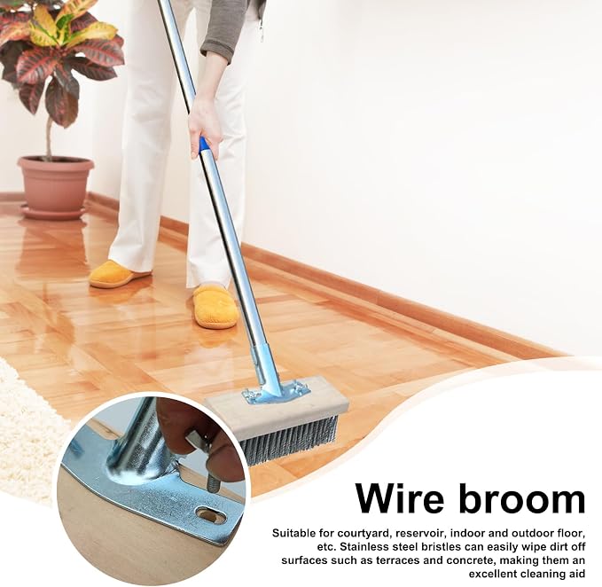 Outdoor Broom Patio Scrubber Moss Algae Plant Stain Remover | Deck Scrub Brush Long Handle Outside Moss Remover Outdoor Scrubbing Tool Garage Cleaner for Patio Deck Garden Shower Wall