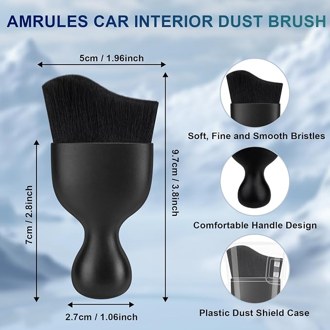 Amrules 2 Pcs Car Interior Detailing Brush Cleaning Tools, Black | Soft Bristles Gently Clean Dust & Dirt, Gentle on Surfaces, for Dash, Leather, Skylight & Vents, Lightweight, Easy to Use