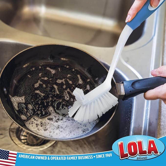 LOLA Pro Utility All Purpose Kitchen Cleaning Brush, Durable Bristles, Comfort Ergonomic Rubber Non-Slip Grip, Built-in Food Scraper, 1 Count