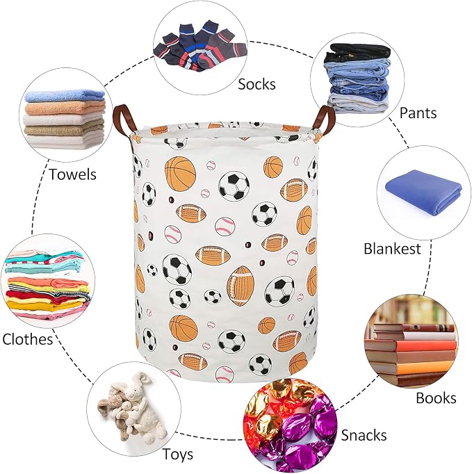 Collapsible Laundry Basket in Bedroom Waterproof Laundry Hamper in Bathroom Large Laundry Bag in College Dormitory Cloakroom Livingroom Nursery Organizer Toy Bin Football-008