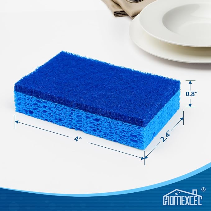 HOMEXCEL Sponges Kitchen 12 PK, Non-Scratch Dish Sponge for Cleaning Dishes | Scrub Cleaning Sponge Safe on Non-Stick Cookware, Dual Sided Blue Sponge for Sink, Kitchen, Household, Bathroom
