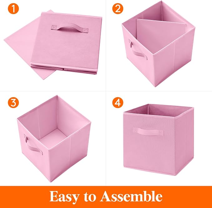 Lifewit Storage Cubes, 11 Inch Organizer Bins, 18L Pink, 12 Packs | Foldable Decorative Fabric Storage Baskets for Organizing Home Organizers with Handles for Shelves, Closet