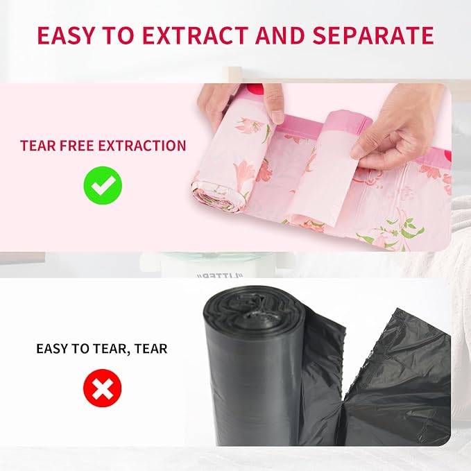 Trash bags, 4 Gallon Trash Bags Drawstring, Colorful & Portable Small Trash Bags with Lily Printed, Tear-Resistant Garbage Bags 4 Gallon for Bathroom Office Trash Cans, 30 Count