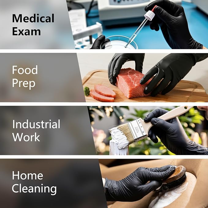 Black Disposable Nitrile Gloves, 6Mil 100 Pcs Food Safe Cooking Gloves Latex Free Rubber Gloves for Cleaning Exam