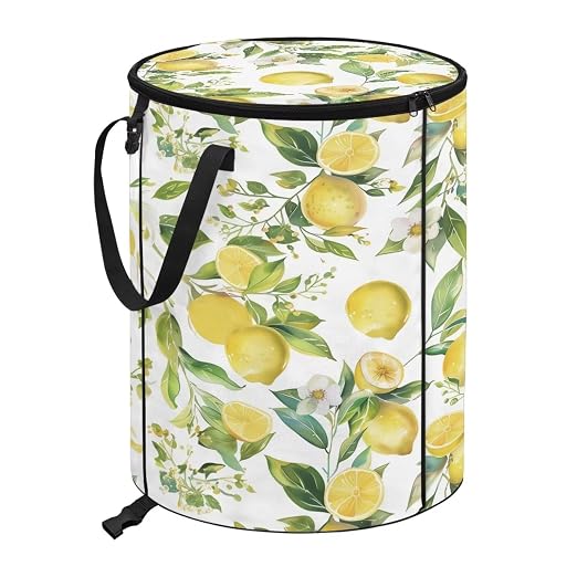 Lemon 24Gal Collapsible Trash Can w/Lid & Sorting Clips - Waterproof Pop-Up Bin for Camping Backyard | Heavy Duty Garden Waste Bag, Flodable Easy to Store (18x18x23 inch)