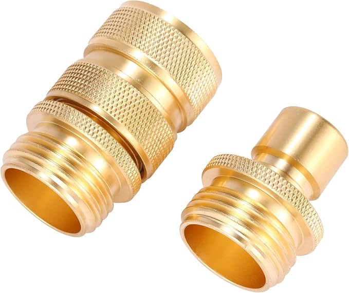 3/4 Inch Brass Garden Hose Fitting Quick Connector Male and Female Set, 2 Set | 2 Set