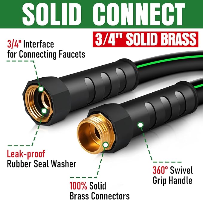Heavy Duty Garden Hose 73ft, NON-EXPANDABLE Flexible Water Hose, Kink Resistant Lightweight Hybrid Hose, Leakproof Hose Male to Female Fittings