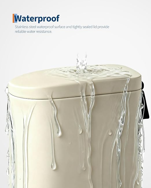 GarveeHome 1.6 Gal Step-On Trash Can, Stainless Steel Small Bathroom Garbage Bin with Soft Close Lid, Slim Space-Saving Design, Removable Inner Bucket for Bathroom, Bedroom, Office, Sand Beige