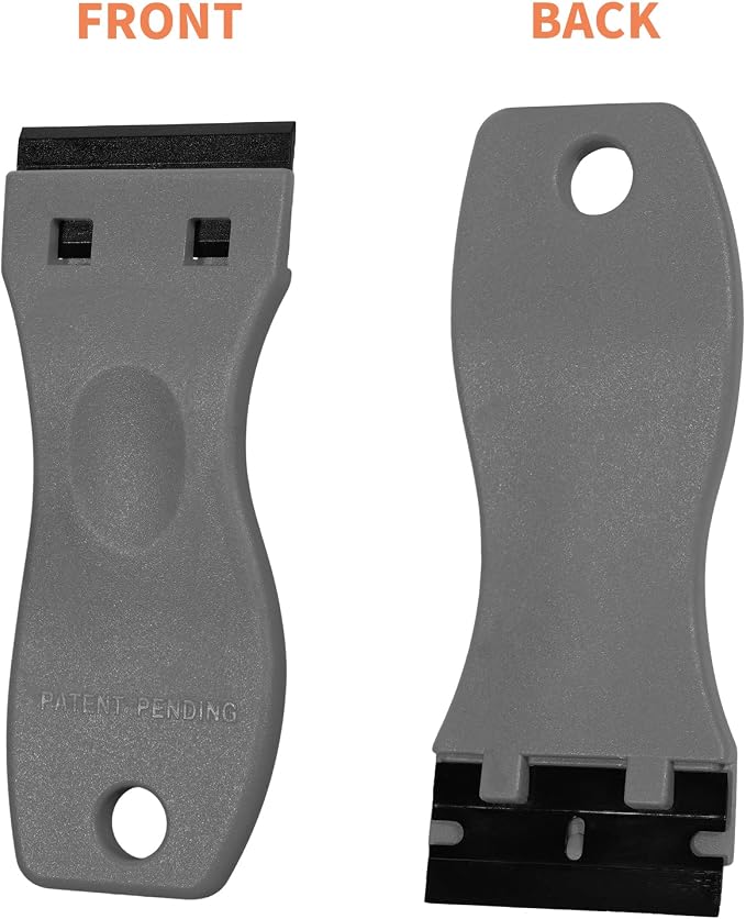 EHDIS 1.5" Plastic Razor Scraper with 10pcs Double Edged Plastic Blades for Removing Labels Stickers Decals on Glass Windows (Grey)